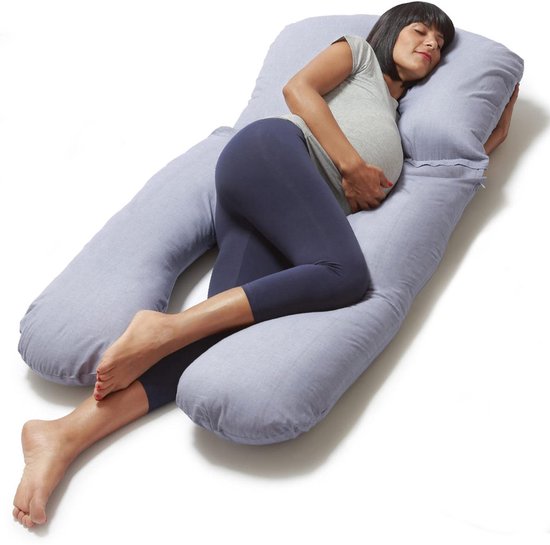 U-Vormig Zijslaapkussen Lichaamskussen Voedingskussen 280 cm | Grijs | 100% Katoen | Zwangerschapskussen & Borstvoedingskussen | Body Pillow | Ergonomisch Ondersteunend | Dormivo van Dormivo
