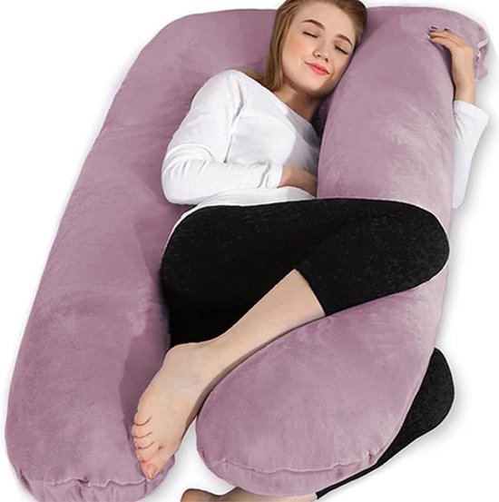 U-vormig Zwangerschapskussen met hoes - Groot Positioneringskussen voor Vrouwen en Zijslapers - Paars Lichaamskussen van Pharmedoc