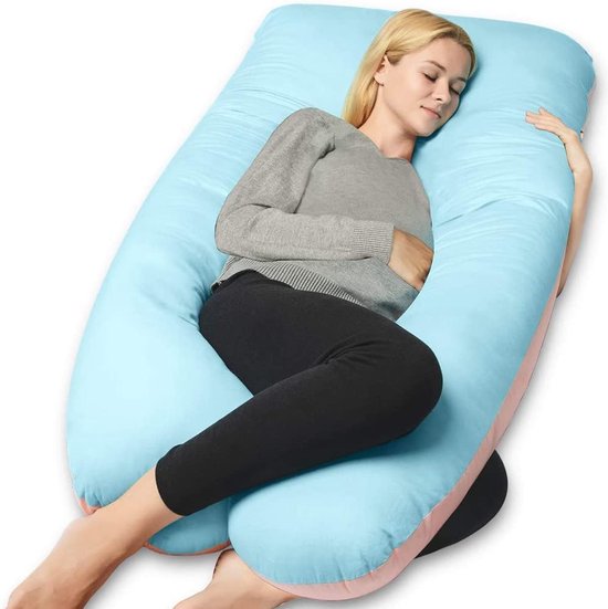 U-vormig zwangerschapskussen, zijslaapkussen, steunkussen met afneembare en wasbare overtrek van katoen. U-shaped zwangerschapskussen, zijligkussen, ondersteuningskussen met een afneembare en wasbare katoenen hoes. van Pharmedoc