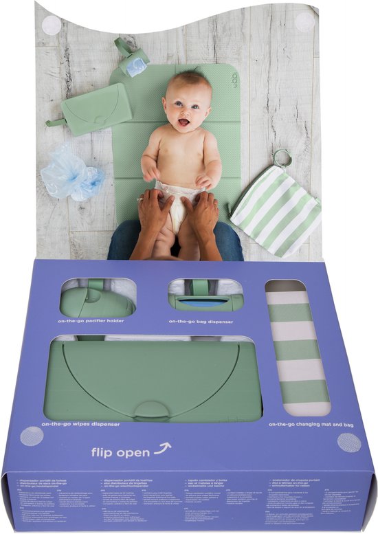 Ubbi On The Go Gift Set - Sage Groen - Verschoonmat, Doekjeshouder, Luierzakjeshouder & Speenhouder - 4-delige Babyset voor Onderweg - Kraamcadeau van Merkloos