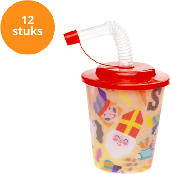 Uitdeelbekers - Sinterklaas - 12 stuks - Sint & Piet - Drinkbeker - 3D effect van Merkloos