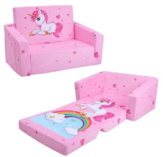 Uitklapbare Kinderbank 2-in-1 en Peuterstoel - Roze Eenhoorn van Meubilair Stadion
