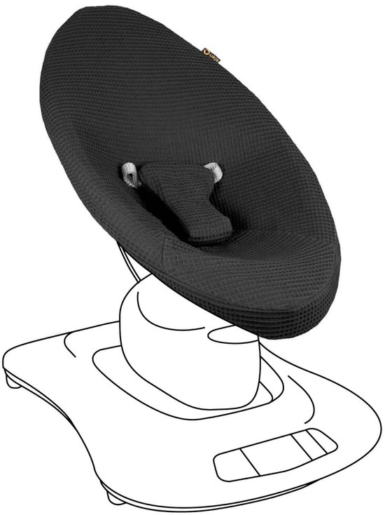 Ukje HOES Wipstoelhoes geschikt voor 4Moms Mamaroo 4 Wipstoel - Overtrekhoes met Waterdichte Voering ter Bescherming van je Stoel - Makkelijk Wasbaar - Zacht Katoen - Zwart Wafelstof