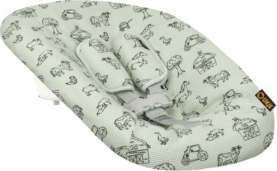 Ukje newborn hoes geschikt voor Stokke Tripp Trapp & Kidsmill newborn set - Perfecte pasvorm - Waterafstotende voering - Makkelijk wasbaar - Zachte gordelbeschermers - Boerderijdieren van Merkloos