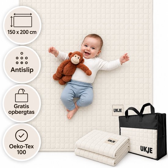 Ukje Speelmat Baby - Speelkleed Baby - Antislip - Met Gratis Tas - Speeltapijt - 150 bij 200 cm - Playmat - Babygym - Opvouwbaar - Oeko-Tex Gecertificeerd - Elegant Mist