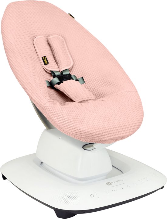 Ukje Wipstoelhoes geschikt voor 4Moms Mamaroo 5 Rockaroo Wipstoel - Hoes met Waterdichte Voering ter Bescherming van je Stoel - Perfecte Pasvorm - Met Gordelbeschermers - Makkelijk Wasbaar - Zacht Katoen - Roze Wafelstof van Merkloos