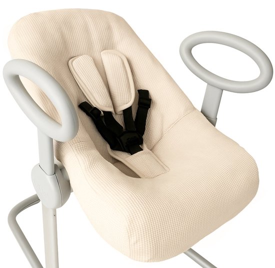 Ukje Wipstoelhoes geschikt voor Beaba Up & Down Wipstoel - Hoes met Waterdichte Voering ter Bescherming van je Stoel - Perfecte Pasvorm - Met Gordelbeschermers - Makkelijk Wasbaar - Zacht Katoen - Beige Wafelstof van Merkloos