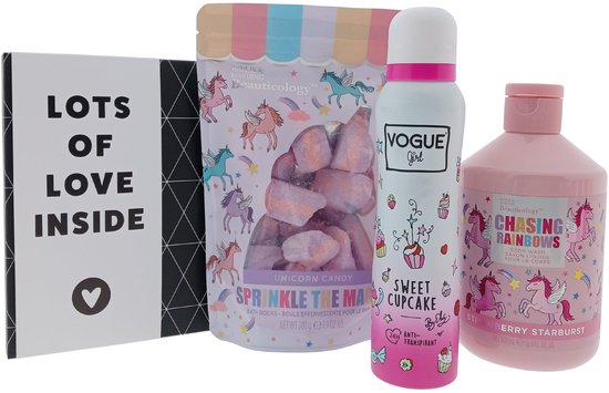 Unicorn Cadeauset Love met Bad -Deo & Chocolade Wens - Luxe Badset - Verwen Cadeauset - Wellness Geschenk voor Iedereen van Merkloos