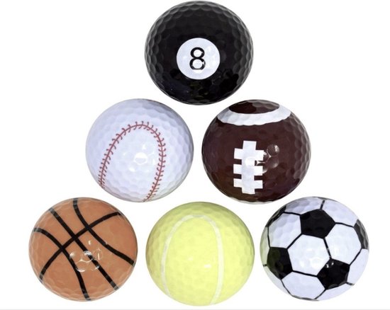 Unieke Fun Sport golfballen (set van 6), meerkleurig van Uniek