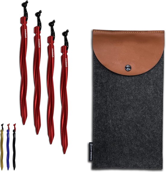 Unieke stabiliteit haringen voor tenten - grote tentharingen van aluminium (25 cm) - set van 6 of 8 - inclusief tas en reflecterend koord - camping grondankers (4x aluminium rood) van Uniek