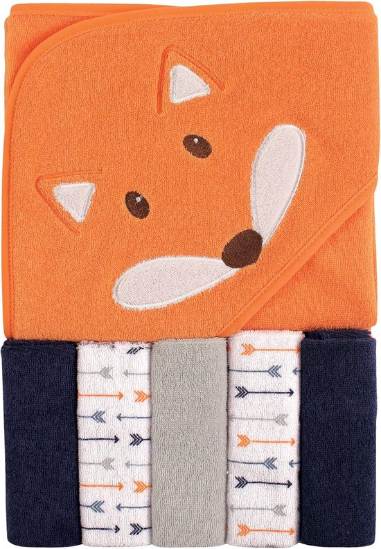 Uniseks baby badhanddoek met capuchon + 5 washandjes