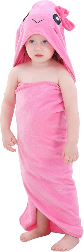 Unisex Baby Badstof Kinderponcho met Capuchon Dierenprint 90x90 cm Roze