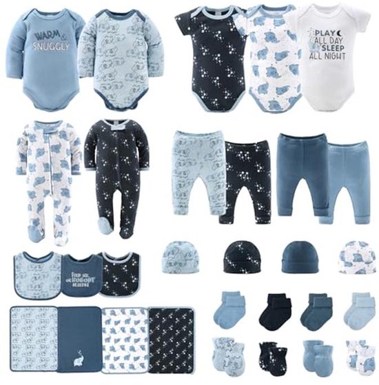 Unisex Baby Essentials Set - 30-delige Layette Set met Olifant en Ster Print van Merkloos