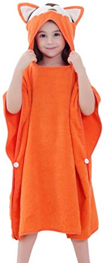 Unisex Hooded Poncho voor Baby's - Oranje Vos 0-6 jaar - 70x70 cm