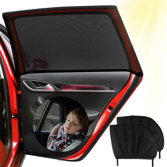 Universeel Auto Zonnescherm - Met Gecertificeerde UV-bescherming - Hoogelastisch IJzijde-materiaal - Voor Baby & Kinderen - 2 Stuks