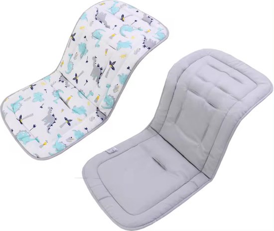 Universeel Buggy Inlegkussen - Omkeerbaar Dinosaurus/Grijs - 32x80x4 cm van Universeel