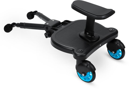 Universeel Meerijdplankje Tweewieler - Voor Kinderwagen/Buggy - Met Zitje - Onderweg - Verstelbaar - Dubbele stevige wielen - Extra stabiel - Blauw van Universeel