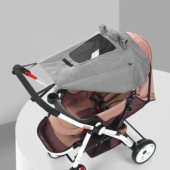 Universeel UV 50+ Zonnescherm voor Buggy met Kijkvenster - Grijs - Waterproof van Merkloos