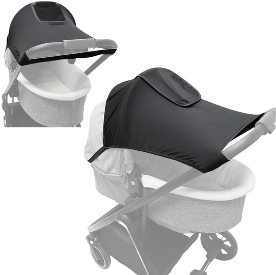 Universeel zonnescherm voor kinderwagens – zonbescherming voor kinderwagen, Past op 98% van de kinderwagens – UV-bescherming - Meerdere bevestigingsopties – regenbestendige accessoires - Zwart | Cyslmuk®