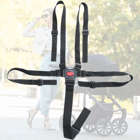 Universele 5-punts hoge stoelriemen voor kinderwagens - Verstelbare veiligheidsgordel in zwart van Merkloos