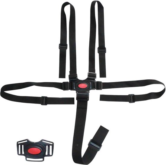 Universele 5-punts Veiligheidsgordel voor Kinderstoel, Kinderwagen en Buggy - Zwart van Merkloos