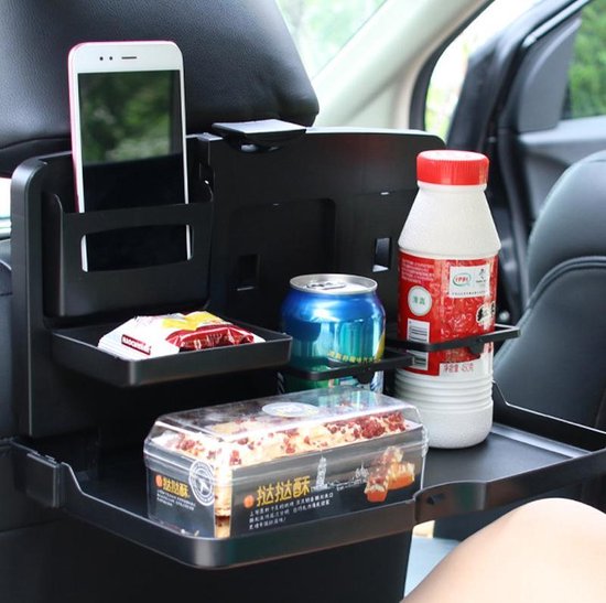 Universele auto eettafel voor de achterbank, veelzijdig inklapbaar, met beker- en flessenhouder, organizer voor mobiele telefoon voor in de auto - zwart van Universele