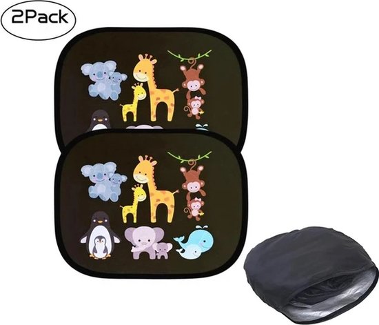 Universele Auto Zonnescherm + Opbergzakje - Set Van 2 - UV Protectie – Zonnescherm Auto Kind van SmartTek