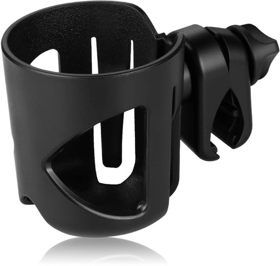 Universele Flessenhouder Kinderwagen - Bekerhouder met Karabijnhaak - Stevige ABS Bevestiging - Voor Buggy & Fiets - Ouders & Verzorgers - Zwart - Compact - 1 Stuk van Axtom