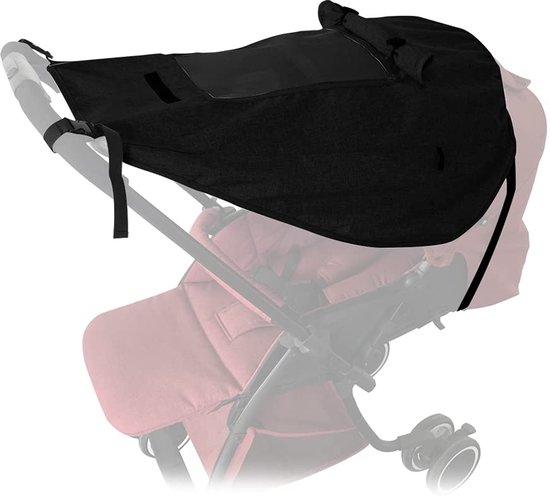 Universele Kinderwagen-zonnescherm / Zonnekap – Eenvoudige Montage - waterdichte en UV-werende zonnekap - Geschikt voor de meeste kinderwagens en buggy's - Zonnescherm met Kijkvenster (Zwart) | Cyslmuk®