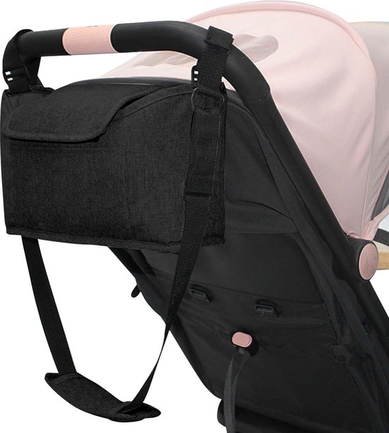Universele kinderwagenorganizer, luiertas voor baby's met schouderbanden, kinderwagentas, buggy tas, multifunctionele opbergtas voor baby's met 2 bekerhouders (zwart) van BabbleRoo