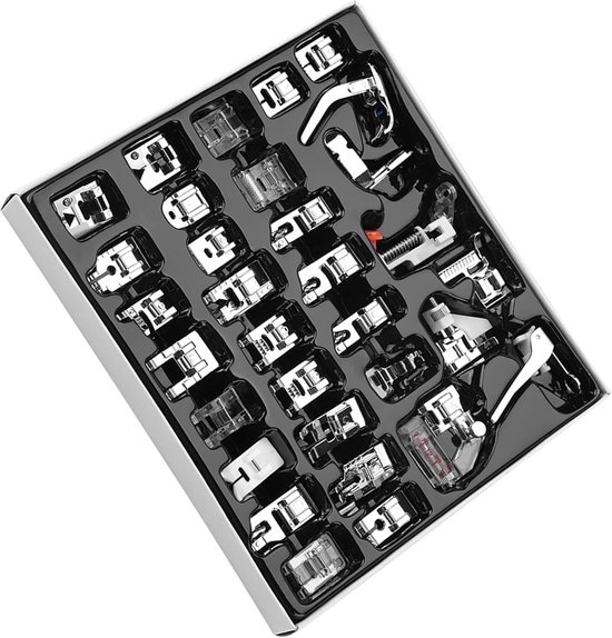 Universele Naaivoet Set van 32 Stukken, Geschikt voor Diverse Naaimachines, Inclusief Metalen en Plastic Voeten met Opbergdoos van Universele