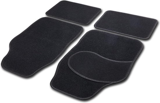 Universele textielmat, basic tapijt, stofmatten, autotapijten, voetmatten, auto, 4-delig, met zwart hoogglansgaren van Carfashion
