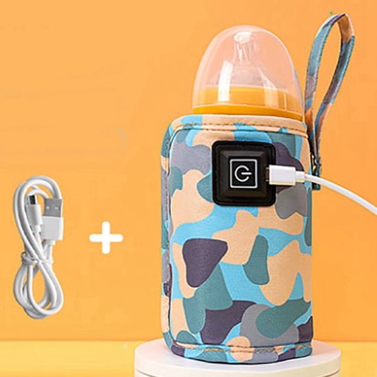 Universele USB-melk-/waterverwarmer, geïsoleerde reistas voor kinderwagen, draagbare babyflesverwarmer, camouflage (blauw)