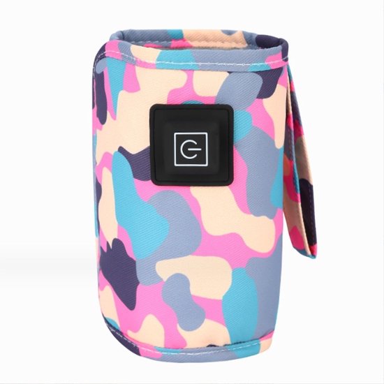 Universele USB-melk-/waterverwarmer, geïsoleerde reistas voor kinderwagen, draagbare babyflesverwarmer, camouflage (roze)