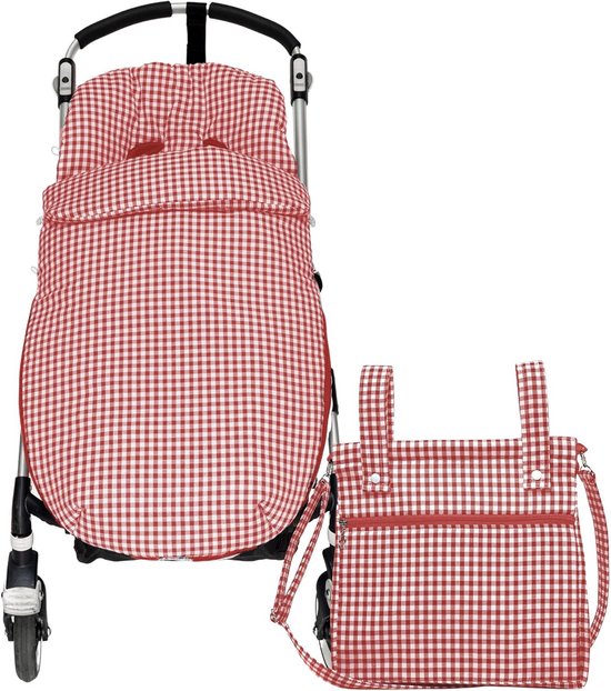 Universele Voetenzak en Luiertas Set voor Kinderwagen of Buggy - Rood Geruit van Universele