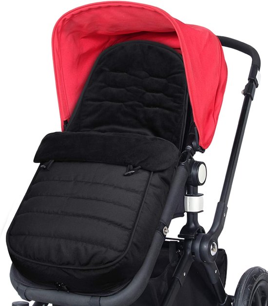 Universele voetenzak, premium voetenzak voor kinderwagen, waterdicht en winddicht, gevoerd met fleece voor kinderwagen, zwart