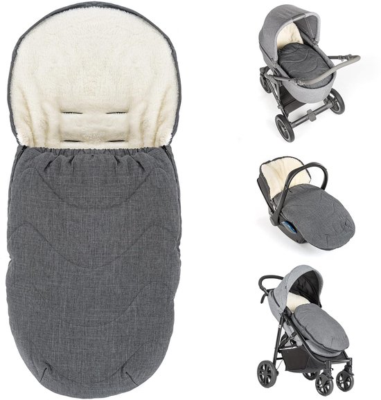 Universele voetenzak voor babyzitje, kinderwagen kuip en buggy, 2-in-1 wintervoetenzak en zitkussen van behaaglijk fleece, babyvoetenzak met tas, grijs
