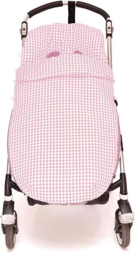 Universele voetenzak voor kinderwagen - Handgemaakte, roze Vichy katoenen hoes voor wandelwagen van Merkloos