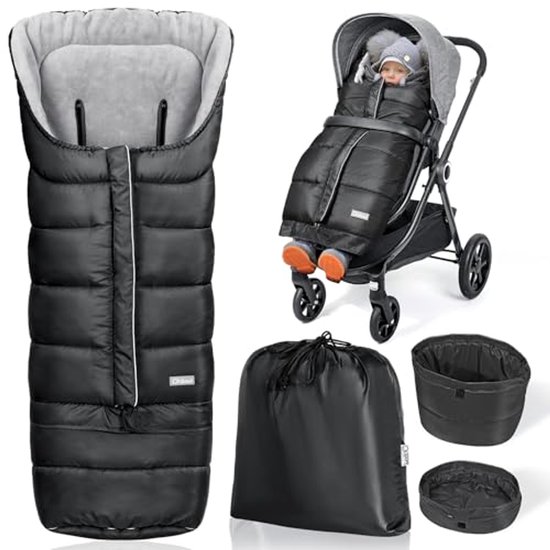 Universele Voetenzak voor Kinderwagen met Rits - Waterdichte en Verstelbare Voetenzak - Anti-Slip, 97x44cm/117x44cm, Zwart