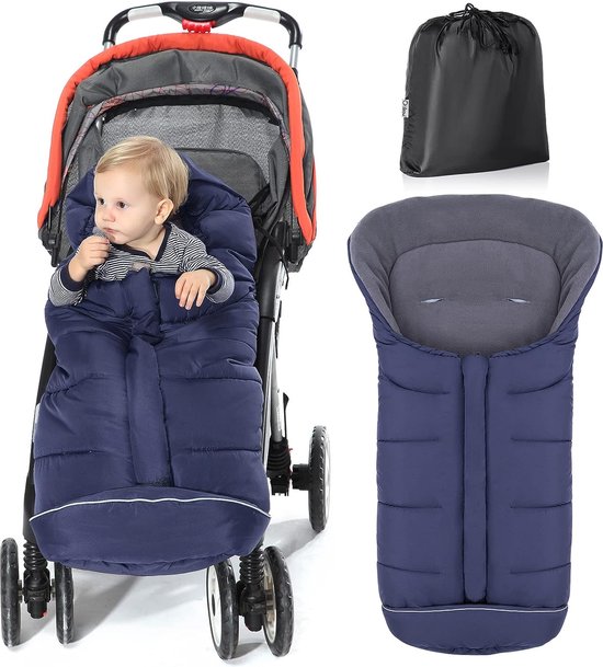 Universele Voetenzak voor Kinderwagens,Wintervoetenzak voor Pasgeborenen met Tas,Ritssluiting en Trekkoordkap,Warm Wasbaar Babyvoetenzak voor Buggy Babyzitje,Waterdicht& Winddicht Kinderwagenaccessoires voor 0-36 Maanden Baby (Blauw) van Zamboo