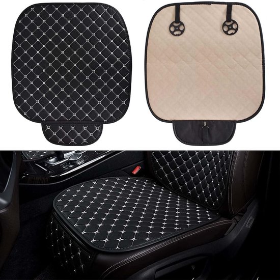 Universele Voorstoelkussens voor Auto - Zachte Leren Kussens met Diamantpatroon, Antislip Autostoelbeschermer en Ademend Stoelhoes voor de Meeste Auto's (Zwart & Wit) van Merkloos