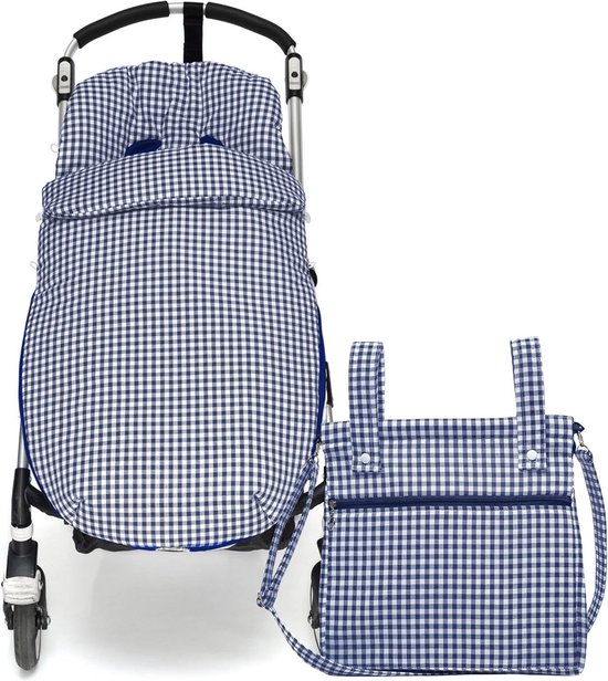 Universele Wandelwagenvoetenzak met Verschoon-/Luiertas - Katoen Geruit Navy Blauw - 4 Seizoenen van Merkloos