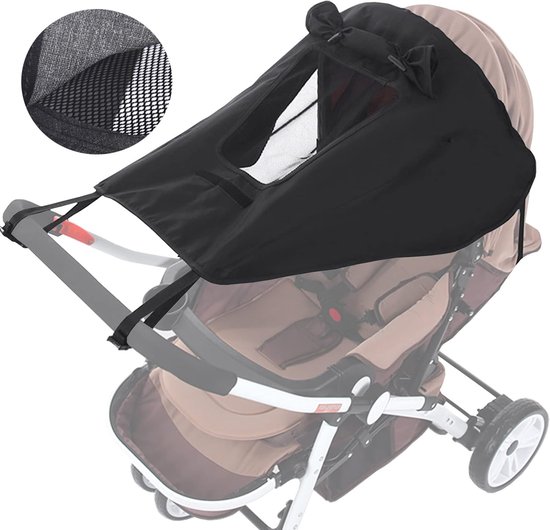 Universele Zonnekap voor Kinderwagen en Buggy - UV 50+ Zonnescherm met Kijkvenster - Waterdicht - Zwart