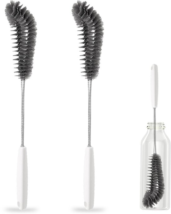 Unyqoos® Lange flexibele reinigingsborstel voor flessen en glaswerk, set van 2
