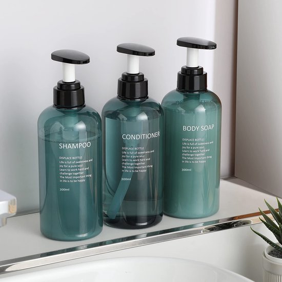 Unyqoos® Navulbare Kunststof Pompflessen voor Shampoo en Lotion, 300 ml, Set van 3 Stuks