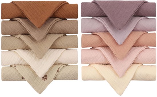 Unyqoos® Set van 10 Zachte Mousseline Katoenen Washandjes voor Baby's en Peuters van Merkloos