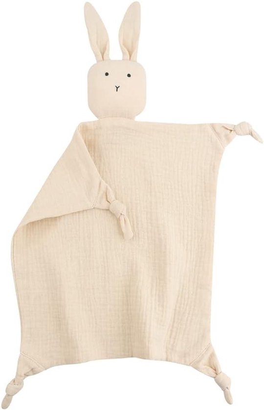 URFEDA Babyspeelgoed, knuffeldoek, haas, knuffeldoek met konijnenpop, comfortabele mousseline, katoenen babydeken voor pasgeborenen, baby's en peuters, babycadeau voor geboorte, jongens en meisjes