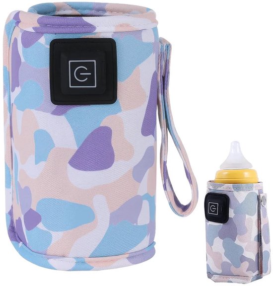 USB-flessenwarmer, een onmisbaar reisaccessoire, met 3 temperatuurinstellingen (45-65 °C), 10 watt draagbare flessenwarmer, universeel type, compatibel met 95% van de babyflessen op de markt, kan in een kinderwagen worden geplaatst