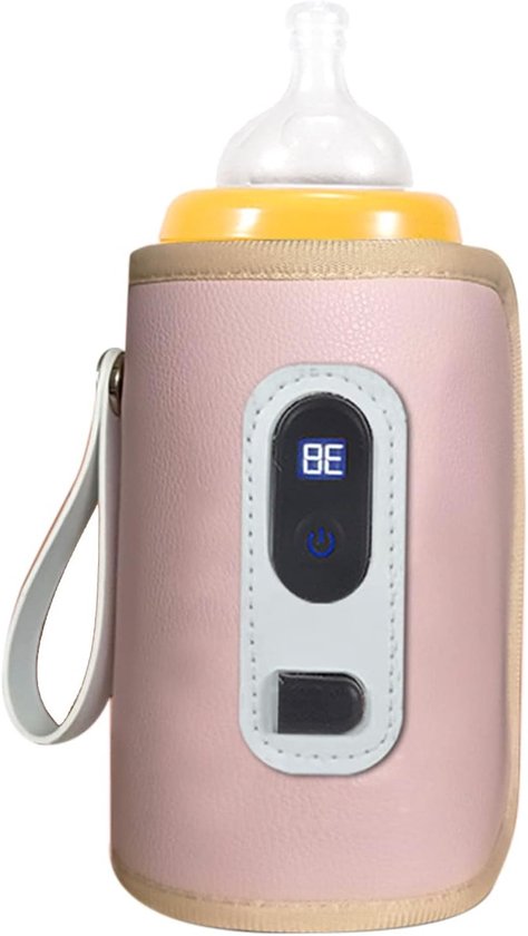 USB Flesverwarmers met LCD-display, Temperatuurinstelbaar en Draagbaar voor Eenvoudig Voeden van Baby's (Roze)