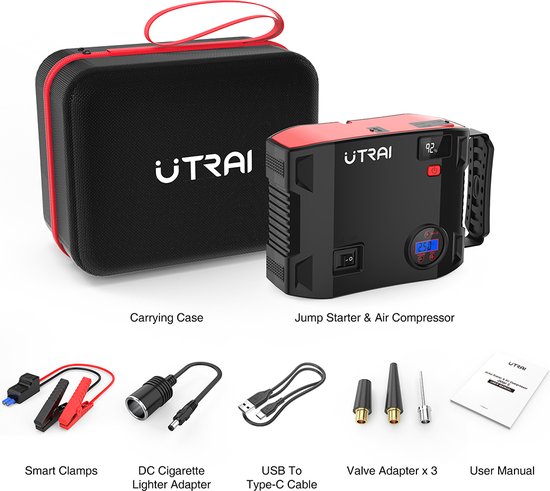 Utrai Jstar 5 – 12V 2000A Starthulp – 24000mAH Powerbank – 150PSI Luchtcompressor van Utrai